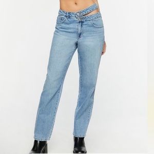 Forever 21 Cutout Dual High-Rise Jeans - Light Denim 24